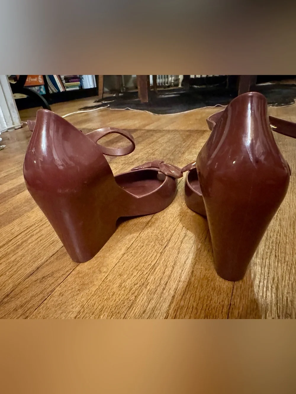 Melissa Wine Red Peep-Toe Wedges with Bow